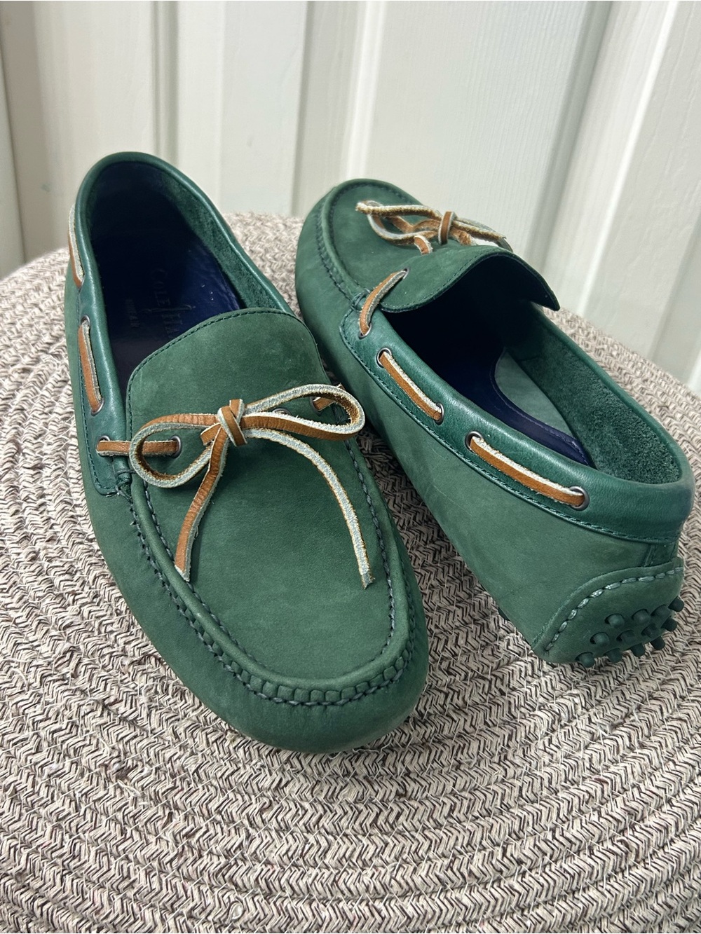 Cole Haan Air Grant Shoes Mens 8.5 Green Suede Driving Moccasins Loafers Casual